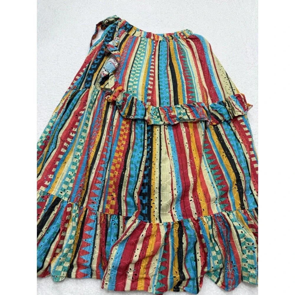 Anthropologie Verb Wrap Maxi Skirt Blue Ruffled Eyelet Preppy Retro Boho Size XS